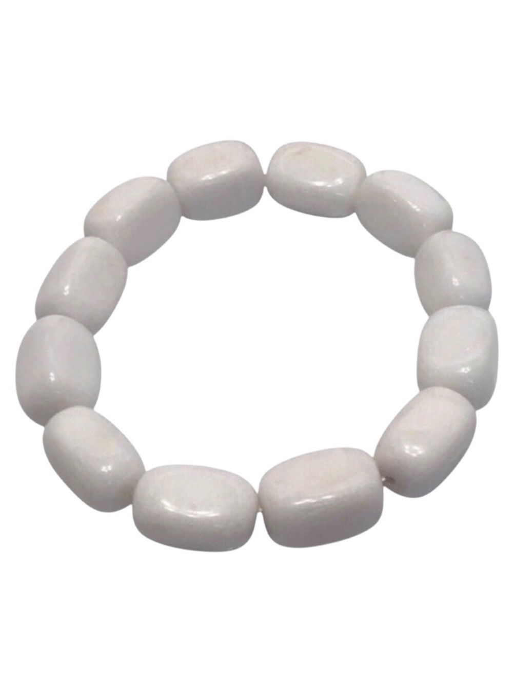 Handmade White Rectangular Beaded Elastic Bracelet.